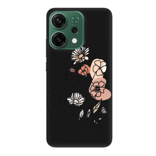 Oppo RENO 14 Lady with Flowers Black Colored Silicone TPU Θήκη
